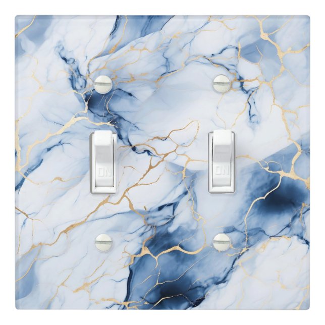 Blue Marble Gold Veins Light Switch Cover (In Situ)