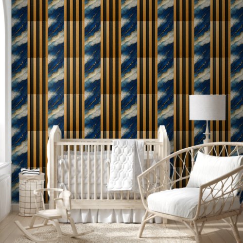 Blue Marble Gold Wood Slat Panels - Peels &.Stick  Wallpaper