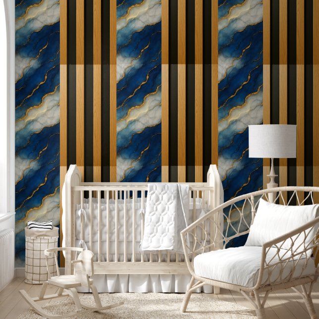 Blue Marble Gold Wood Slat Panels - Peels &.Stick  Wallpaper (Kids)