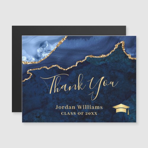 Blue Marble Graduation Thank You Magnetic Card - Modern Gold Blue Marble Agate Graduation Thank You Postcard.