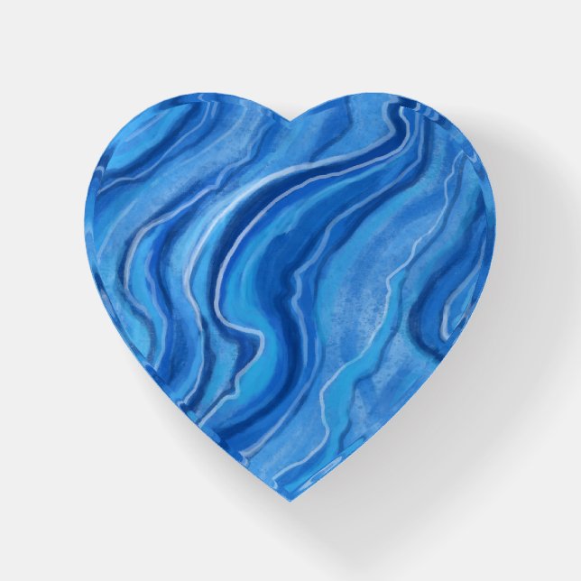Blue Marble Heart Glass Paperweight Gift (Front)