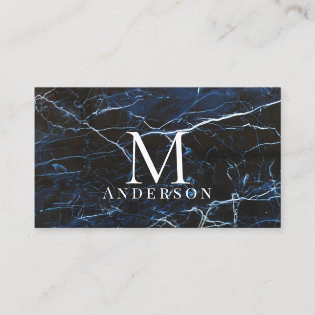 Blue Marble Masculine Double Monogram Business Card (Front)