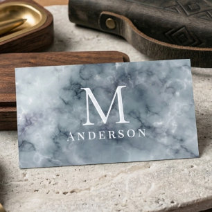 Blue Marble Masculine Double Monogram Foil Spot Gloss Business Cards