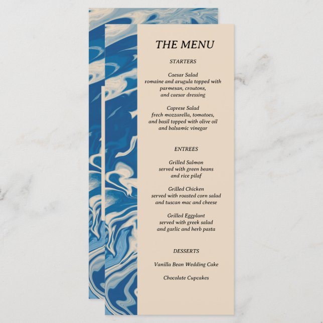 Blue Marble Modern Coastal Wedding Menu (Front/Back)