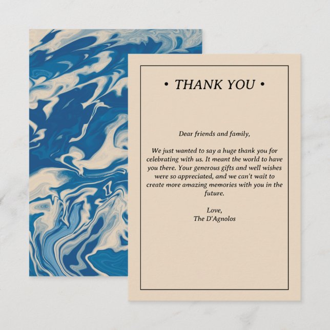 Blue Marble Modern Coastal Wedding Thank You Card (Front/Back)