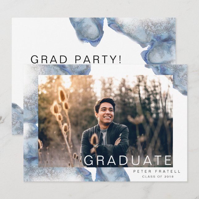 Blue Marble Ombre Graduation Announcement (Front/Back)