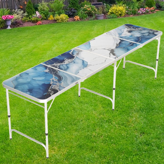 Blue Marble on White Stone Beer Pong Table (Creator Uploaded)