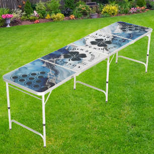 Blue Marble on White Stone Irish Lucky Clover Wed Beer Pong Table