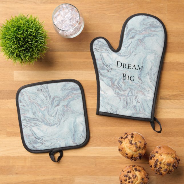 Blue Marble Oven Mitt & Pot Holder Set (Top Down)
