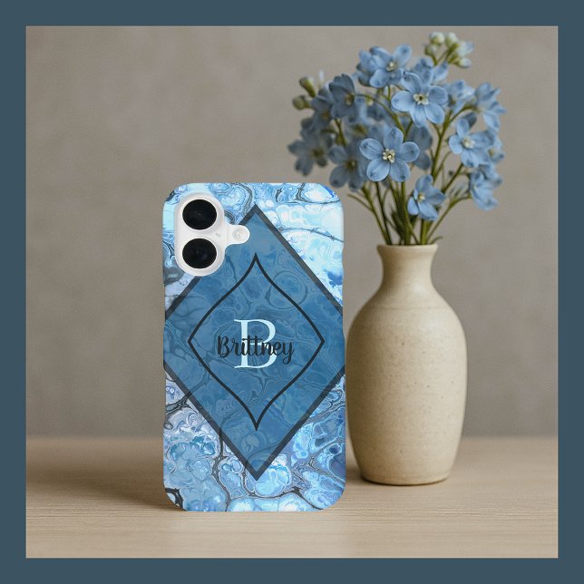 Blue Marble Pattern with Custom Name and Initial iPhone Case (Creator Uploaded)