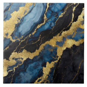 Blue Marble Pattern with Gold Ceramic Tile