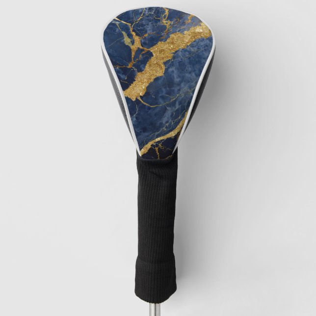 Blue Marble Pattern with Gold Golf Head Cover (Front)