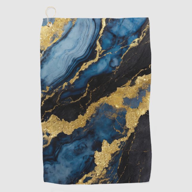 Blue Marble Pattern with Gold Golf Towel (Front)