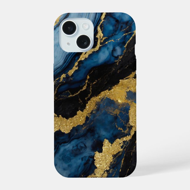 Blue Marble Pattern with Gold Iphone Case (Back)