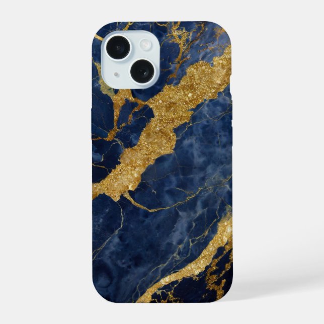 Blue Marble Pattern with Gold Iphone Case (Back)