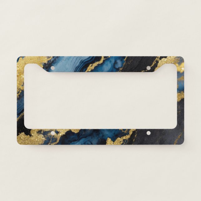 Blue Marble Pattern with Gold License Plate Frame (Front)