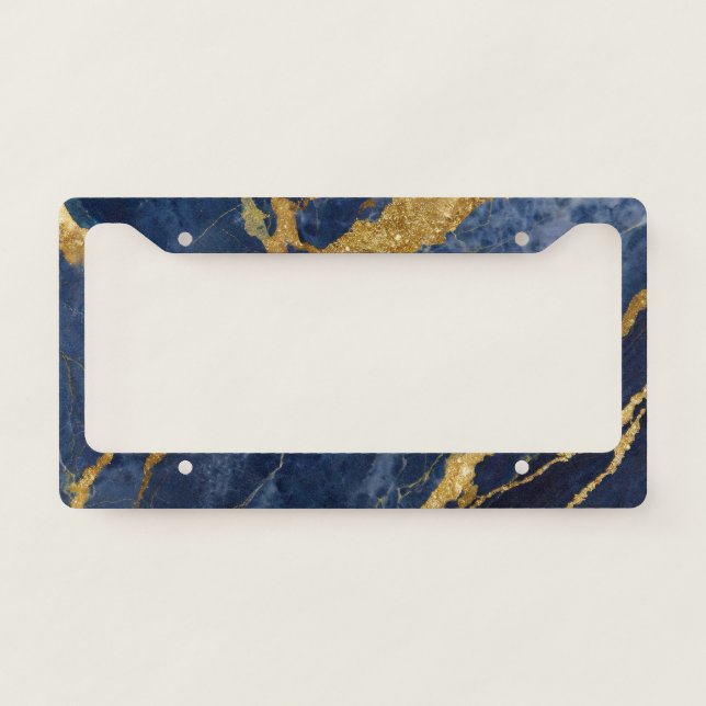 Blue Marble Pattern with Gold License Plate Frame (Front)
