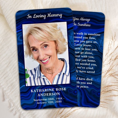 Blue Marble Photo Memorial Funeral Prayer Card