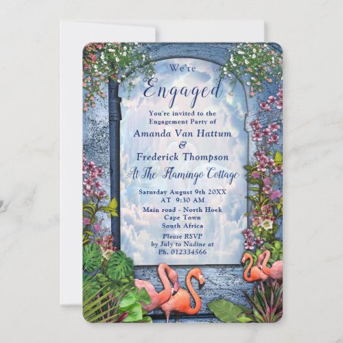 Blue Marble  Pink  Flamingos Invitation