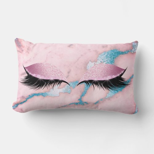Blue Marble Pink Glitter Eye Makeup Lashes Glam Lumbar Pillow