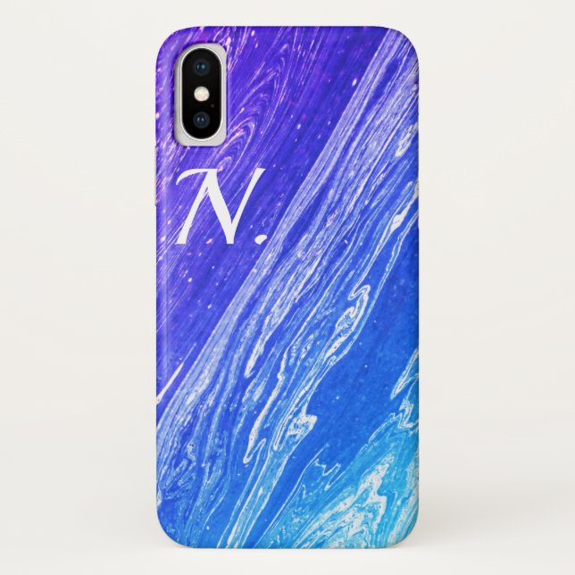 Blue Marble Polished Stone Imitation & Monogram Case-Mate iPhone Case (Back)