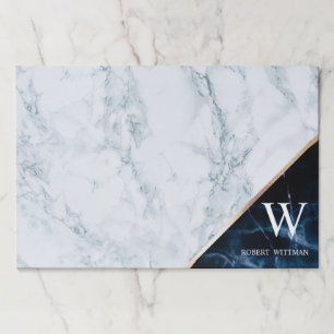 Blue Marble Rose Gold Monogram Custom Name Paper Pad