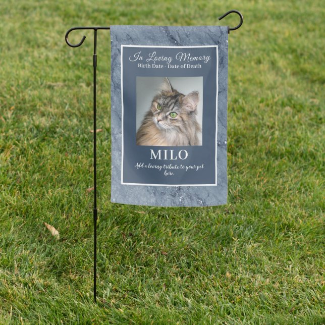 Blue Marble Sentimental Pet Memorial with Photo Garden Flag (In SItu)