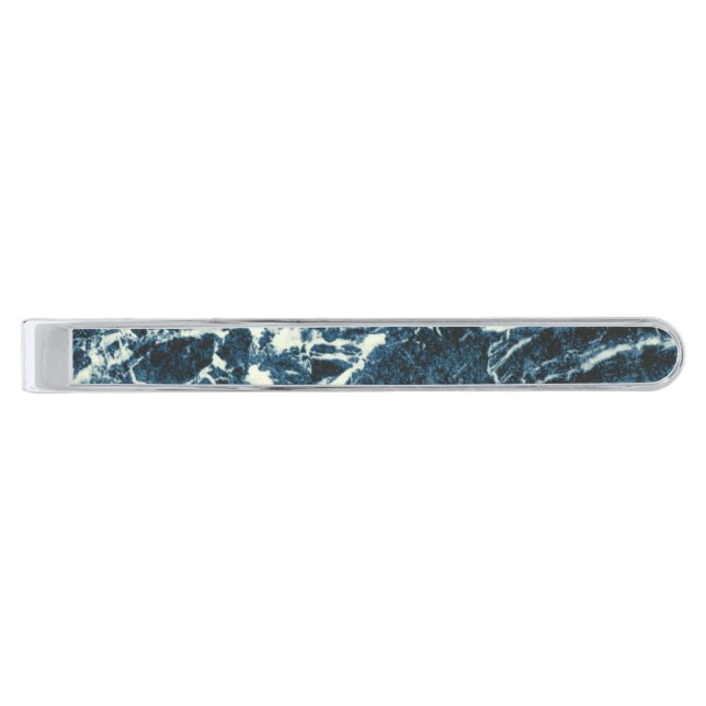 Blue marble silver finish tie bar (Front)