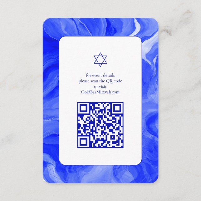 Blue Marble Star David Custom QR Bar Bat Mitzvah Enclosure Card (Front)