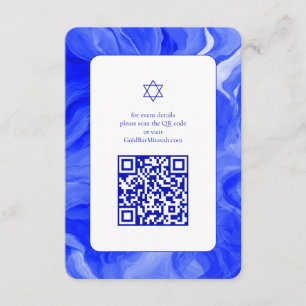 Blue Marble Star David Custom QR Bar Bat Mitzvah Enclosure Card