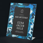 Blue Marble Star of David Custom Bar Bat Mitzvah Pedestal Sign<br><div class="desc">Perfect sign to welcome guests to a bat mitzvah, bar mitzvah or other Jewish celebration! Hand made abstract art for you on the front! FULLY CUSTOMIZABLE! Click on “Personalize” above to edit the text. Click "edit using design tool" to adjust the fonts, colors and placements. Change the size too. The...</div>