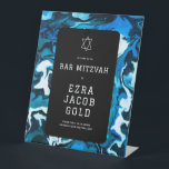 Blue Marble Star of David Custom Bar Bat Mitzvah Pedestal Sign<br><div class="desc">Perfect sign to welcome guests to a bat mitzvah, bar mitzvah or other Jewish celebration! Hand made abstract art for you on the front! FULLY CUSTOMIZABLE! Click on “Personalize” above to edit the text. Click "edit using design tool" to adjust the fonts, colors and placements. Change the size too. The...</div>