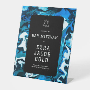 Blue Marble Star of David Custom Bar Bat Mitzvah Pedestal Sign