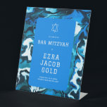 Blue Marble Star of David Custom Bar Bat Mitzvah Pedestal Sign<br><div class="desc">Perfect sign to welcome guests to a bat mitzvah, bar mitzvah or other Jewish celebration! Hand made abstract art for you on the front! FULLY CUSTOMIZABLE! Click on “Personalize” above to edit the text. Click "edit using design tool" to adjust the fonts, colors and placements. Change the size too. You...</div>