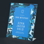 Blue Marble Star of David Custom Bar Bat Mitzvah Pedestal Sign<br><div class="desc">Perfect sign to welcome guests to a bat mitzvah, bar mitzvah or other Jewish celebration! Hand made abstract art for you on the front! FULLY CUSTOMIZABLE! Click on “Personalize” above to edit the text. Click "edit using design tool" to adjust the fonts, colors and placements. Change the size too. You...</div>