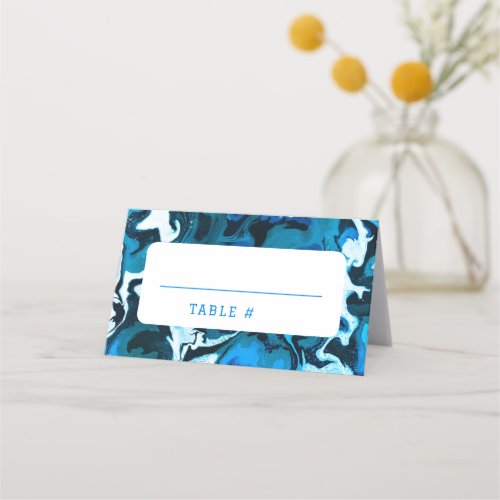 Blue Marble Star of David Custom Bar Bat Mitzvah Place Card