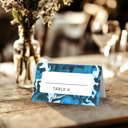 Blue Marble Star of David Custom Bar Bat Mitzvah Place Card