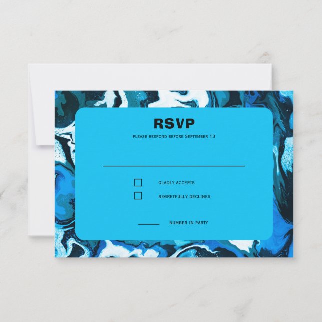 Blue Marble Star of David Custom Bar Bat Mitzvah RSVP Card (Front)
