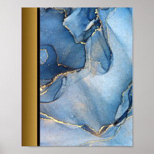 Blue Marble Stone / Black Gold Border Art Poster