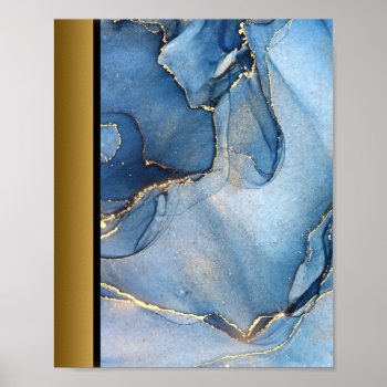 Blue Marble Stone / Black Gold Border Art  Poster by Sozo4all at Zazzle