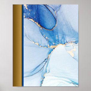 Blue Marble Stone / Gold Navy Blue Border Art Poster