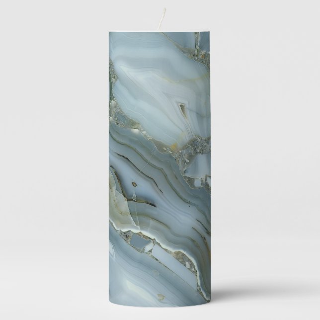 Blue Marble Stone Look Pillar Candle (Front)
