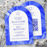 Blue Marble Swirls Star QR Bar Bat Mitzvah Arch Invitation<br><div class="desc">Perfect card to announce a bat mitzvah, bar mitzvah or other Jewish celebration! Hand made watercolor swirl art for you on the front and back side! FULLY CUSTOMIZABLE! Click on “Personalize” above to edit the text. Click "edit using design tool" to adjust the fonts, colors and placements and to add...</div>