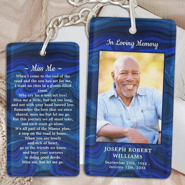 Blue Marble Sympathy Photo Funeral Memorial Prayer Keychain (Creator Uploaded)