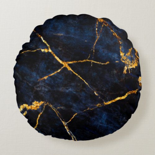 Blue marble texture background Italian marble sla Round Pillow