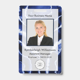 Blue Marble Tie Dye Business Employee Photo ID Badge