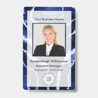 Blue Marble Tie Dye Business Employee Photo ID Badge