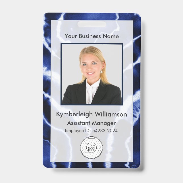 Blue Marble Tie Dye Business Employee Photo ID Badge (Front)