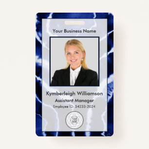 Blue Marble Tie Dye Business Employee Photo ID Badge