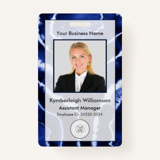 Blue Marble Tie Dye Business Employee Photo ID Badge